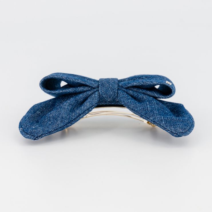 Alexandre de Paris ballpoint blue flower camelia crystal barrette denim hair slide clip acetate top pin